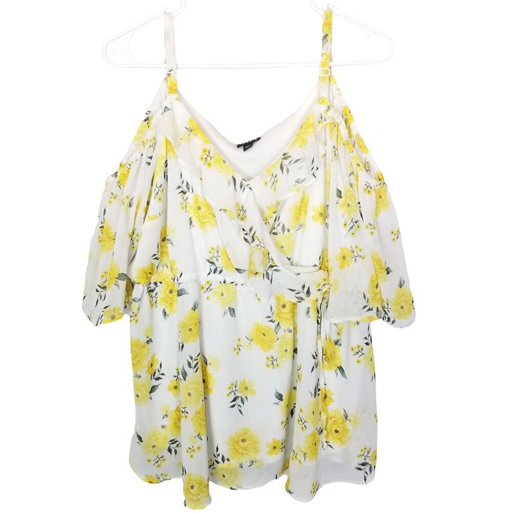 Torrid Floral Chiffon Ruffle Top Plus Size 2X Cold Shoulder Garden Party Wedding